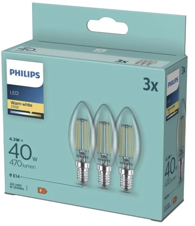 Lemputė Philips LED, B35, 2700 °K, E14, 6.5 W, 806 lm