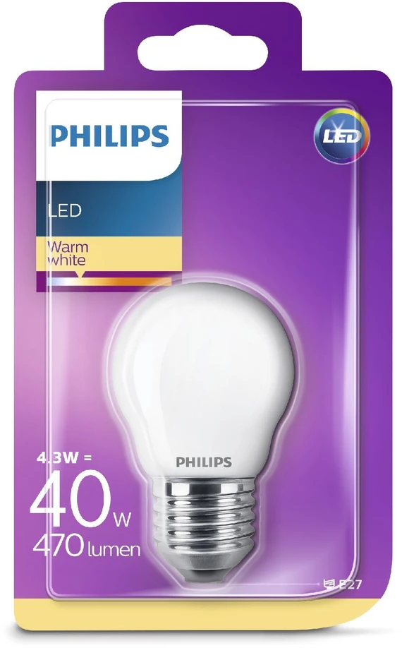 Led lemputė PHILIPS, E27, P45, 2,2W (=25W), 2700 K, 250 lm, matinė