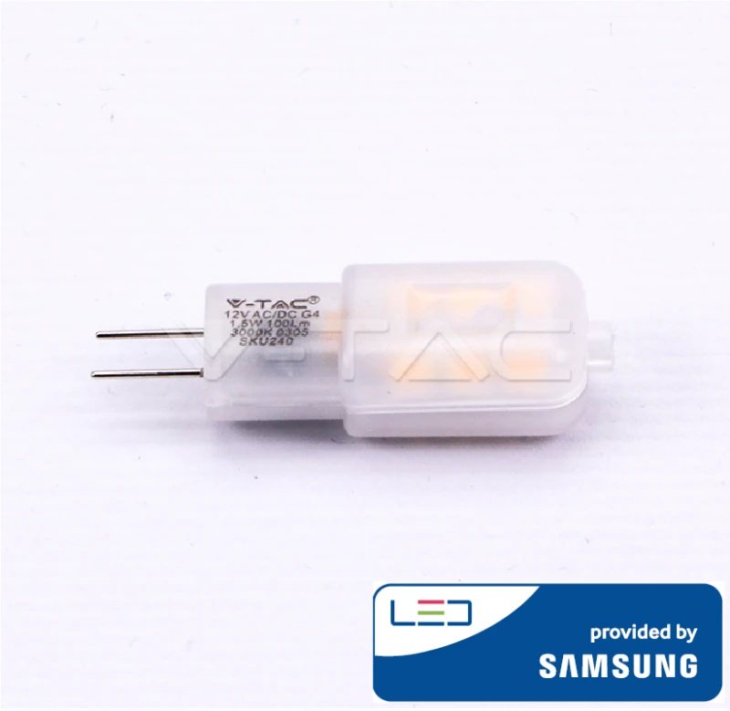 1.5W LED lemputė V-TAC, 12V, G4, 3000K (šiltai balta), SAMSUNG LED chip