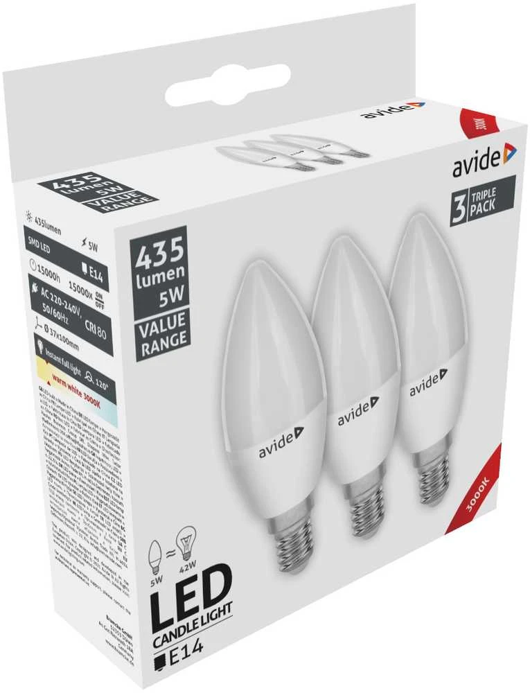 Avide LED lemputės 5W E14 3000K 3vnt