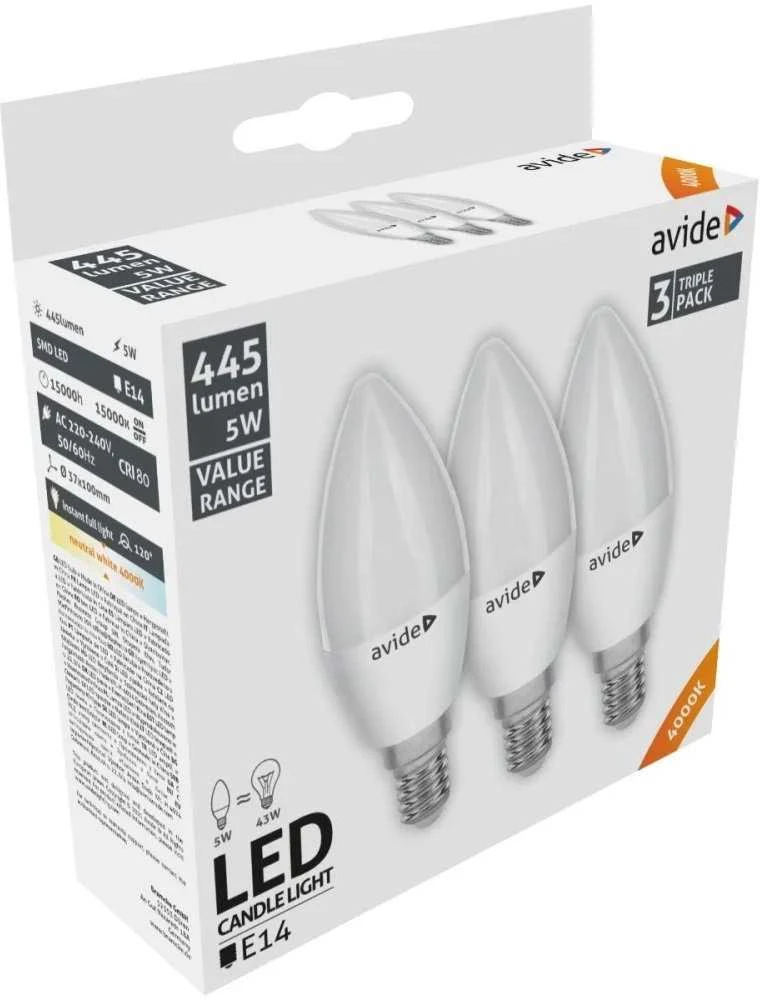Avide LED lemputės 5W E14 4000K 3vnt