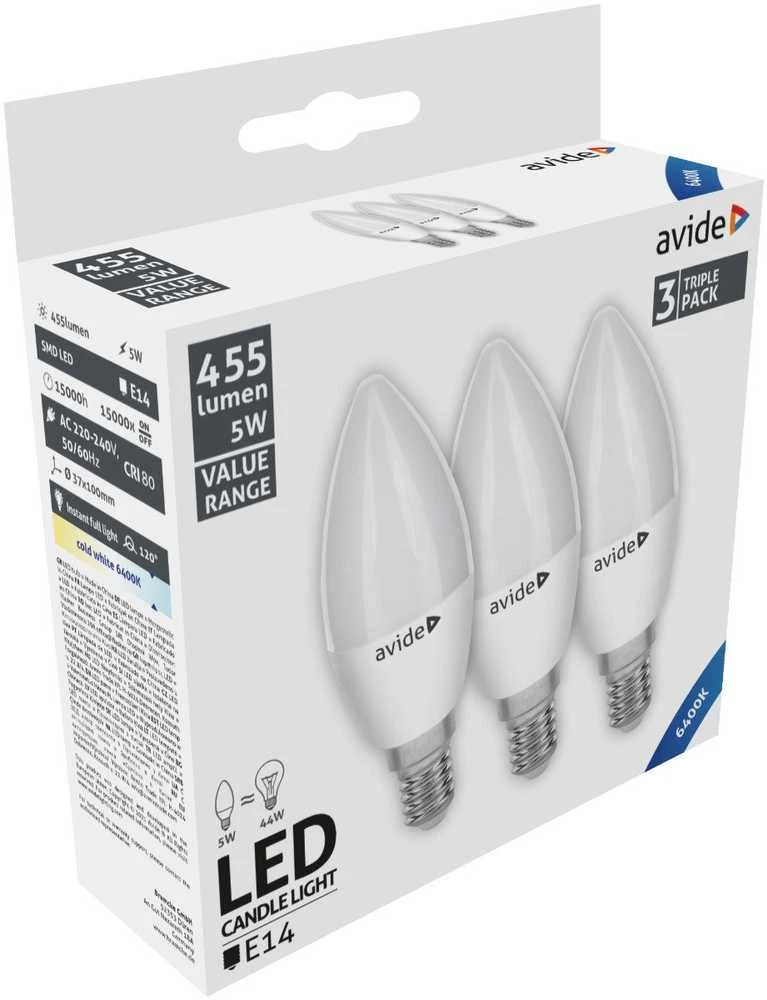 Avide LED lemputės 5W E14 6400K 3vnt