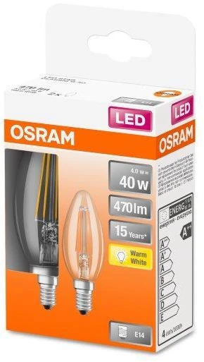 LED lemputės OSRAM BASE CLASSIC, E14, B40, 2700 K, 5,5 W, 470 lm, non-dim, 4 vnt