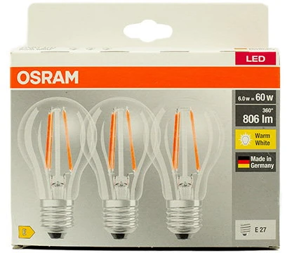 Philips Lemputės LED FILAMENTINĖ 7W E27 A60 827 806LM 3VNT
