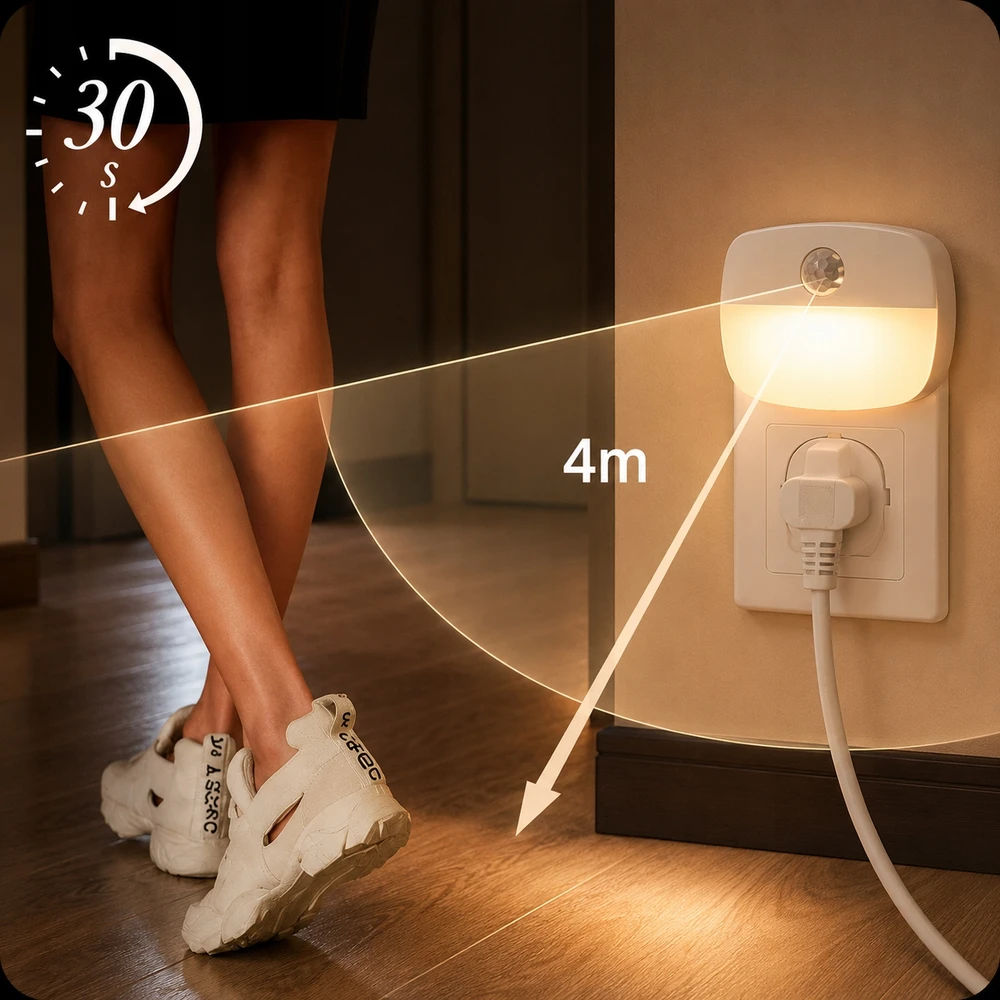 LED NAKTINĖ LEMPA DUSK JUDĖJIMO JUDĖJIMO LIZDAS 3 REŽIMAI SUSISIEKTI SU NEXOO