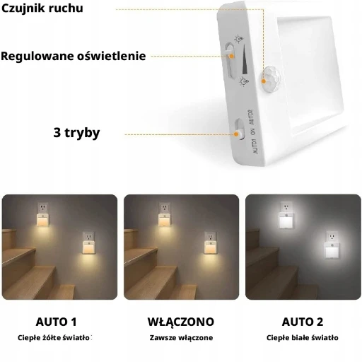 LED naktinis apšvietimas, sutemų judesio jutiklis, ryškumo reguliavimas, 3 režimai, 2 vnt