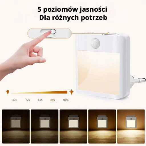 LED naktinis apšvietimas, sutemų judesio jutiklis, ryškumo reguliavimas, 3 režimai, 2 vnt