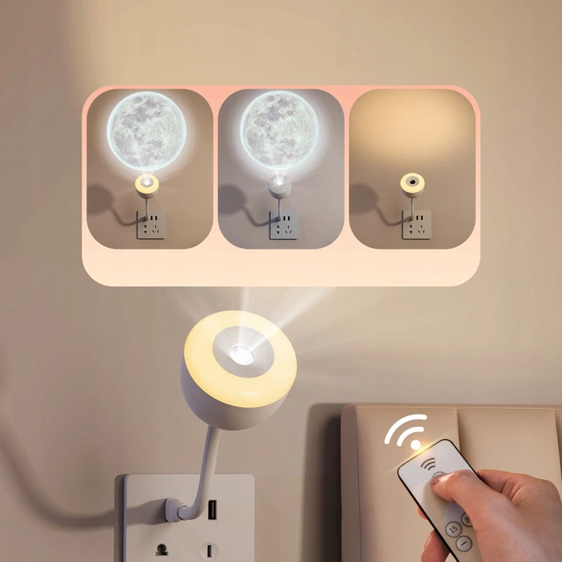 LED NAKTINIS LEMPAS MOONLIGHT PROJEKTORIUI 3 USB REŽIMAI + nuotolinio valdymo pultas 3 STAIGŲ LAIKMATIS
