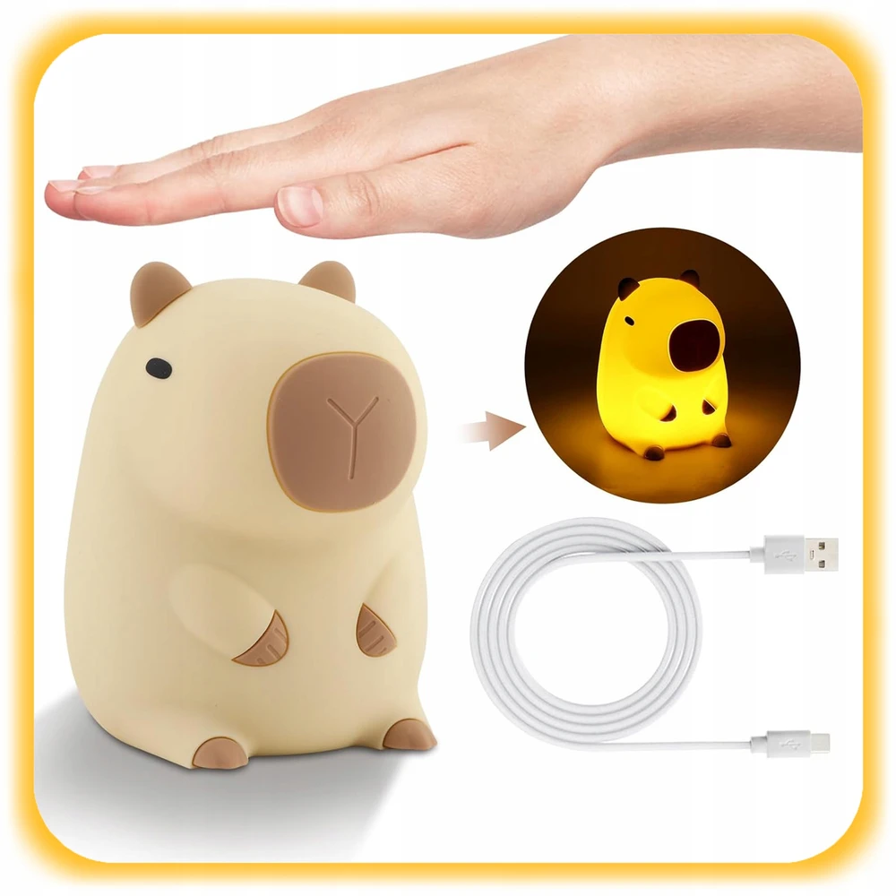 LED NAKTINIS LEMPAS VAIKAMS CAPYBARA SILICONE SOFT TOUCH USB DOVANA