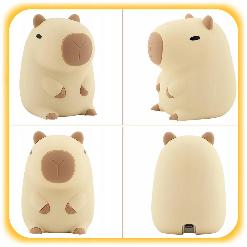 LED NAKTINIS LEMPAS VAIKAMS CAPYBARA SILICONE SOFT TOUCH USB DOVANA