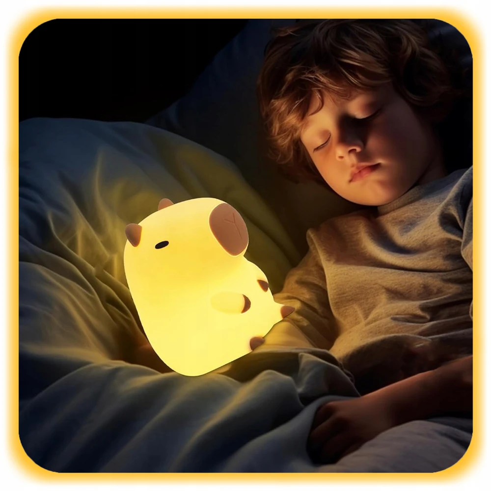 LED NAKTINIS LEMPAS VAIKAMS CAPYBARA SILICONE SOFT TOUCH USB DOVANA