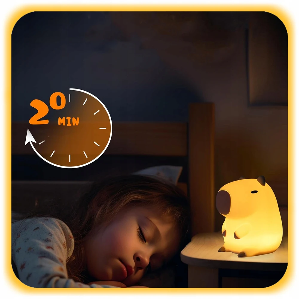 LED NAKTINIS LEMPAS VAIKAMS CAPYBARA SILICONE SOFT TOUCH USB DOVANA