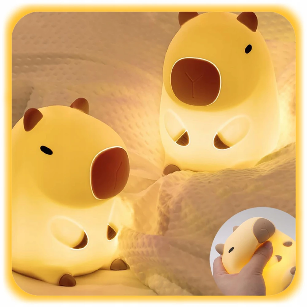 LED NAKTINIS LEMPAS VAIKAMS CAPYBARA SILICONE SOFT TOUCH USB DOVANA