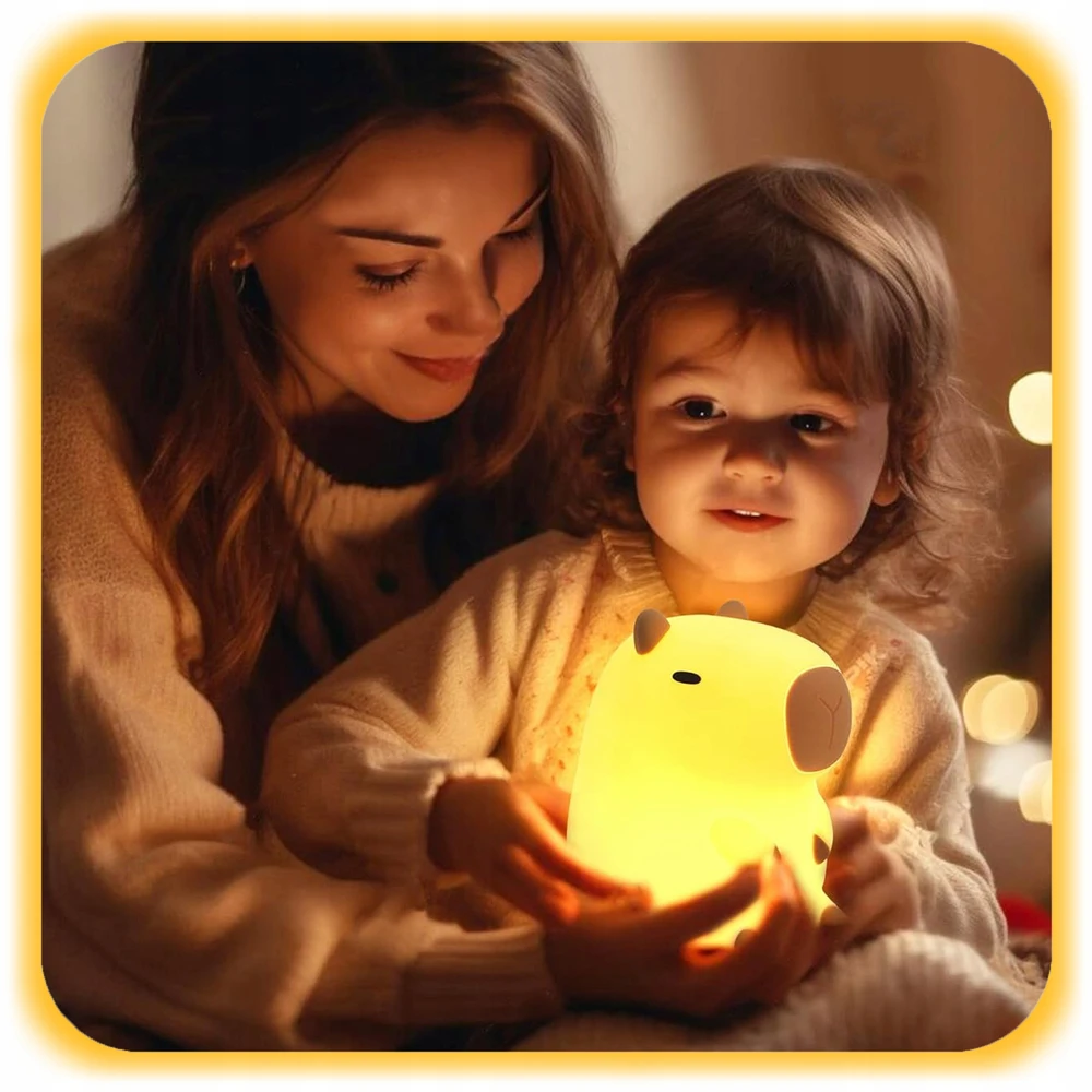 LED NAKTINIS LEMPAS VAIKAMS CAPYBARA SILICONE SOFT TOUCH USB DOVANA