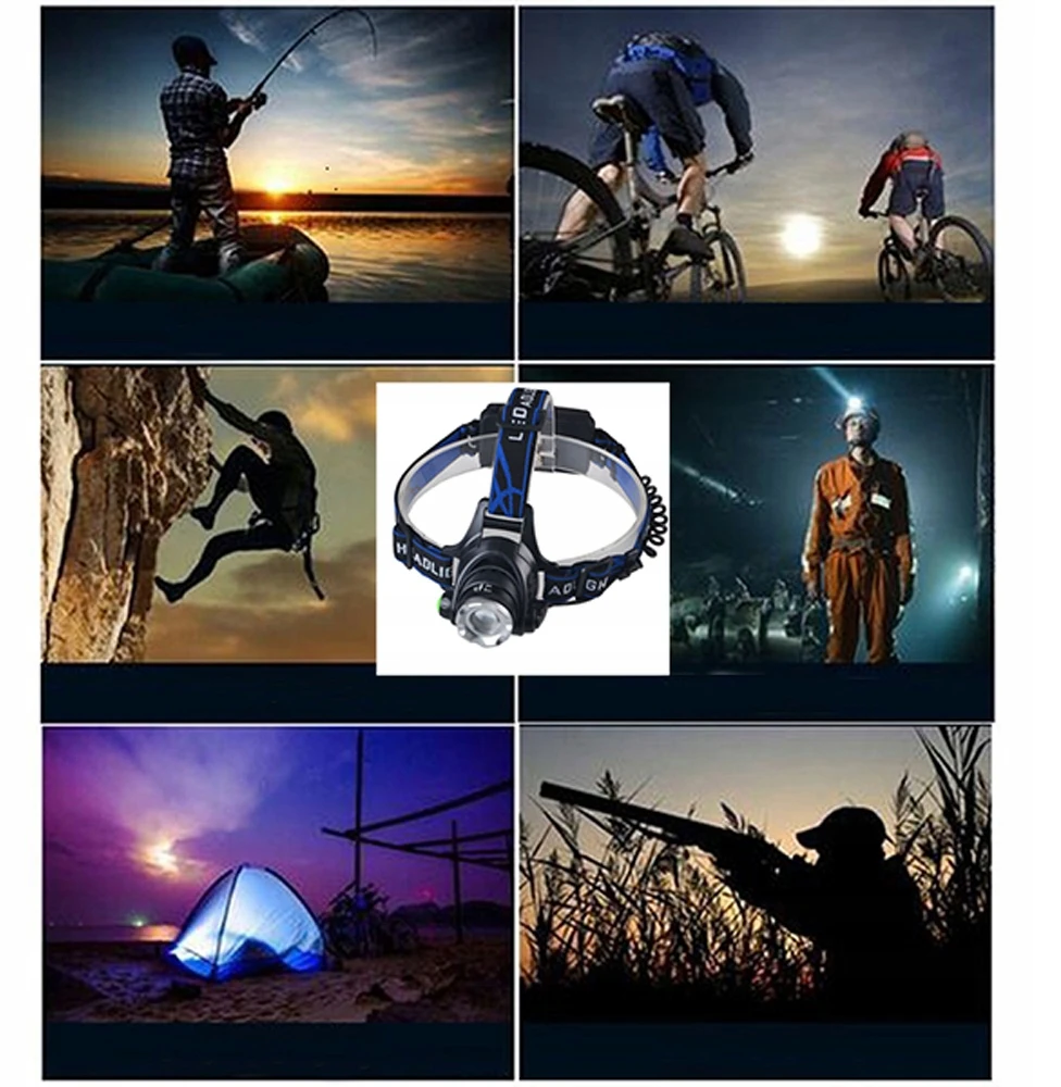 LED PRIEKINIS LEMPAS SU ZOOM BATERIJA 18650 REGULIUOJAMO KAMPO RINKINYS