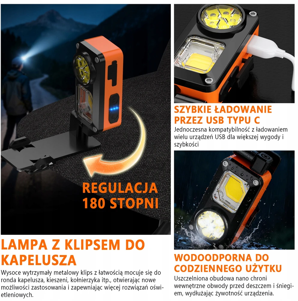 LED priekinis žibintas su judesio jutikliu, galingas, kraunamas per USB-C