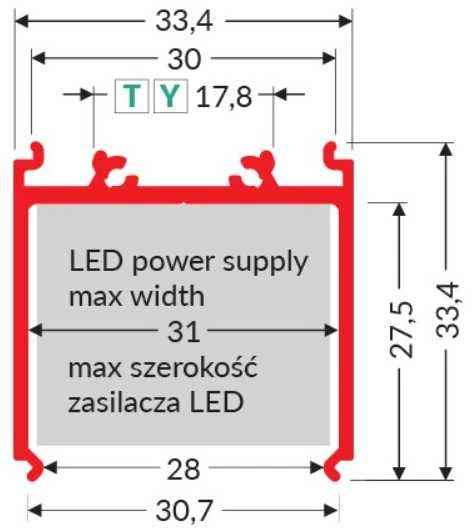 LED juostos profilis VARIO30-08, skirtas maitinimo šaltiniui uždengti, juodai anoduotas, 2m