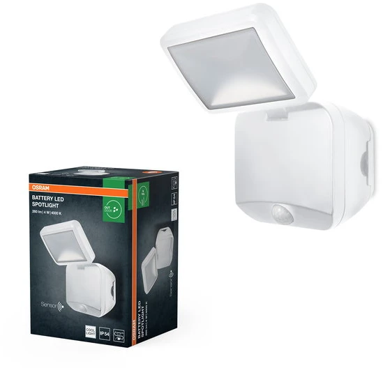 Sieninis šviestuvas Osram 4W LED sieninis lauko šviestuvas, baltas, 4000K, su baterija ir judesio davikliu, IP54
