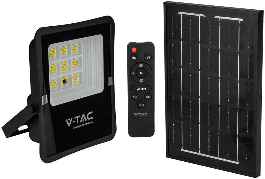 V-tac 6W LED prožektorius su saulės baterija, juodas, 4000K