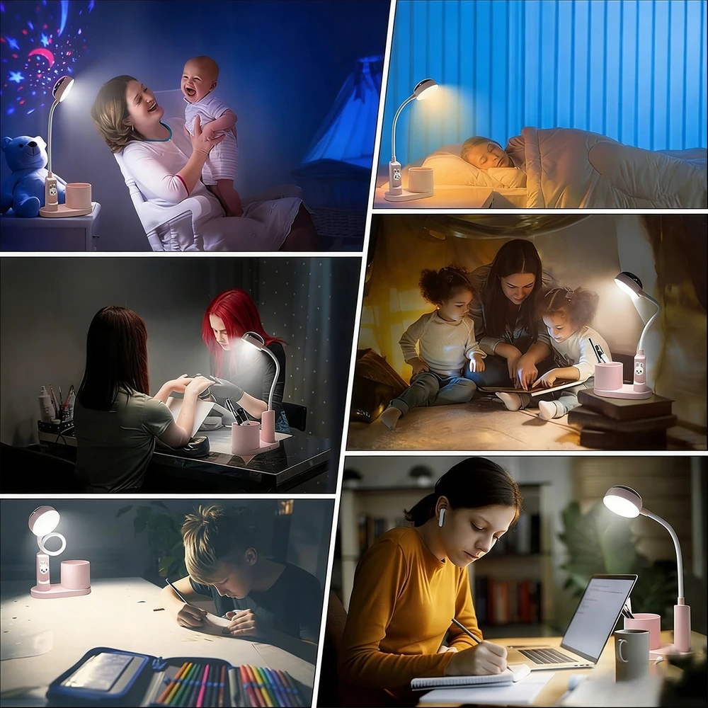 LED SKAITYMO STALINIS LAMPAS Mergaitėms, Vaikams, Rožinė naktinė lemputė