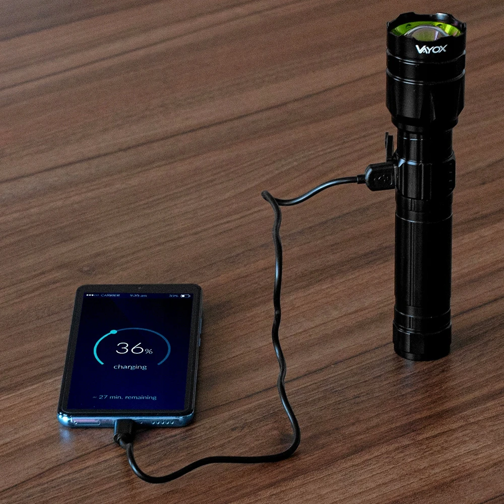 LED TAKTINIS ĮKRAUJAMAS BLYKŠČIUS MILITARY ZOOM 30 W USB-C PRO POWER VAYOX