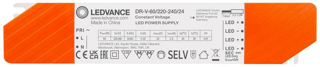 LED transformatorius LEDVANCE DR, IP20, 60 W, įėjimas AC220-240V, išėjimas DC24V