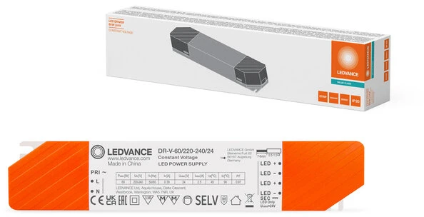 LED transformatorius LEDVANCE DR, IP20, 60 W, įėjimas AC220-240V, išėjimas DC24V