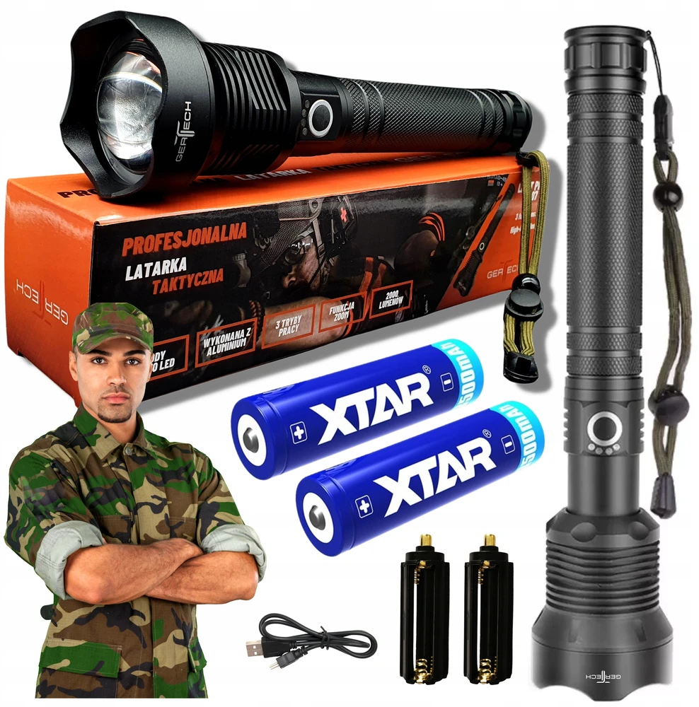 LED žibintuvėlio BATERIJA Karinis labai GALINGAS ZOOM reflektorius PROFESSIONAL