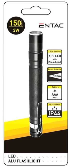 Žibintas Entac 3W 2AAA Alu 150lm Zoom Clip