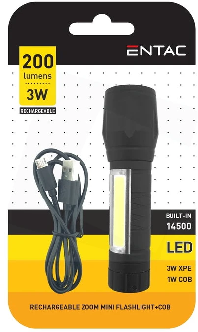 Įkraunamas žibintas Entac 3W XPE+2W COB