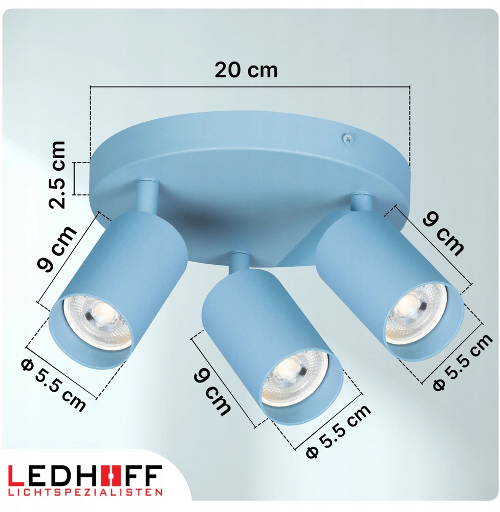 Ledhoff Lampa sufitowa okrągła mėlyna do pokoju CHŁOPCA dziecka SPOT 3x GU10