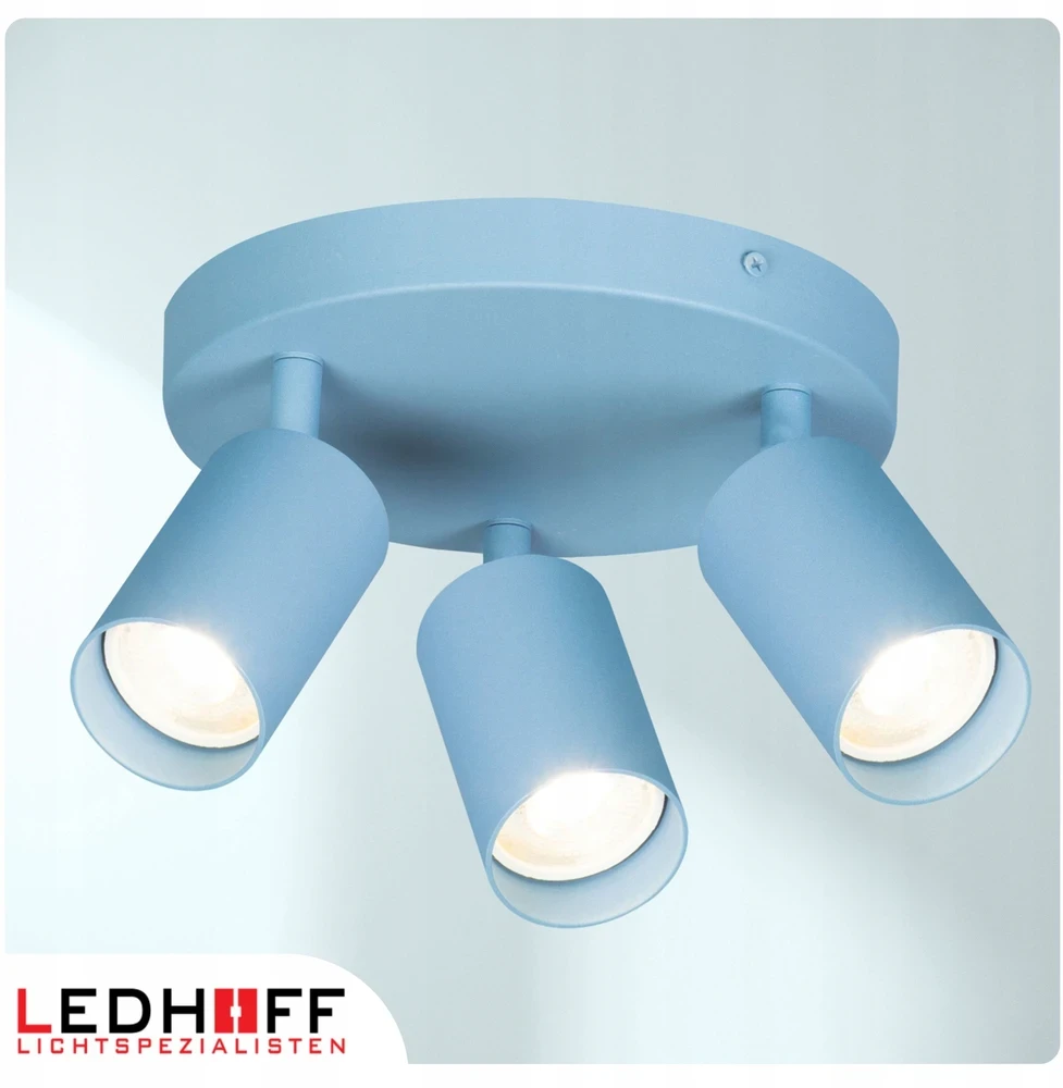 Ledhoff Lampa sufitowa okrągła mėlyna do pokoju CHŁOPCA dziecka SPOT 3x GU10