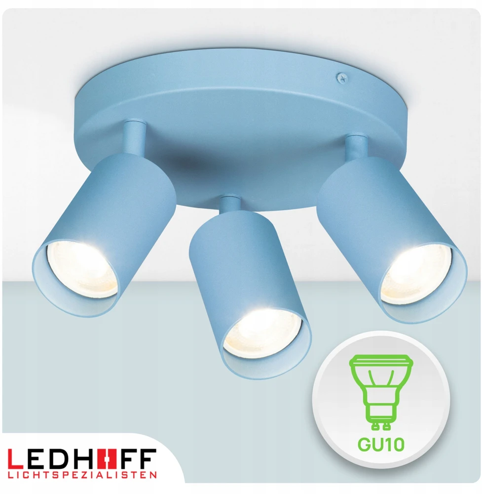 Ledhoff Lampa sufitowa okrągła mėlyna do pokoju CHŁOPCA dziecka SPOT 3x GU10