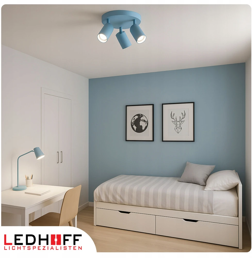 Ledhoff Lampa sufitowa okrągła mėlyna do pokoju CHŁOPCA dziecka SPOT 3x GU10