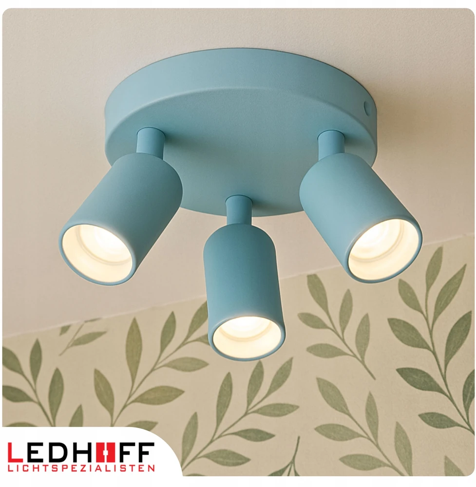 Ledhoff Lampa sufitowa okrągła mėlyna do pokoju CHŁOPCA dziecka SPOT 3x GU10