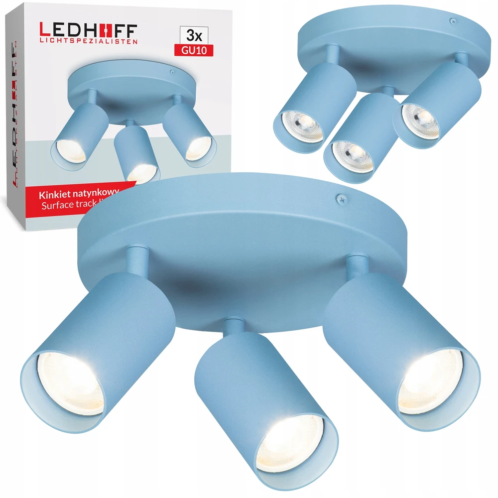 Ledhoff Lampa sufitowa okrągła mėlyna do pokoju CHŁOPCA dziecka SPOT 3x GU10