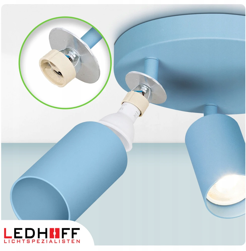 Ledhoff Lampa sufitowa okrągła mėlyna do pokoju CHŁOPCA dziecka SPOT 3x GU10
