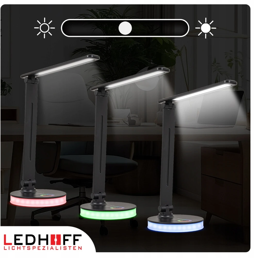 Ledhoff Lampka LED biurkowa szkolna na biurko 3 barwy Juoda nocna RGB regulowana