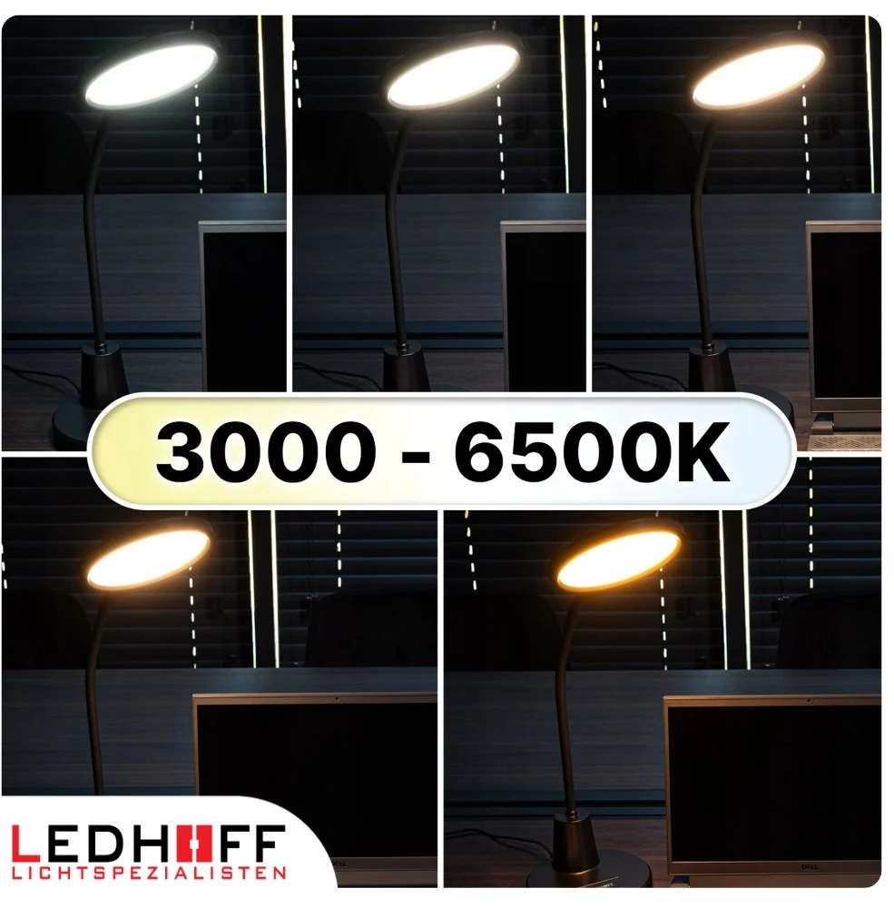 Ledhoff Lampka na biurko LED do czytania 3 barwy światła nocna biurkowa DOTYK LAMPA