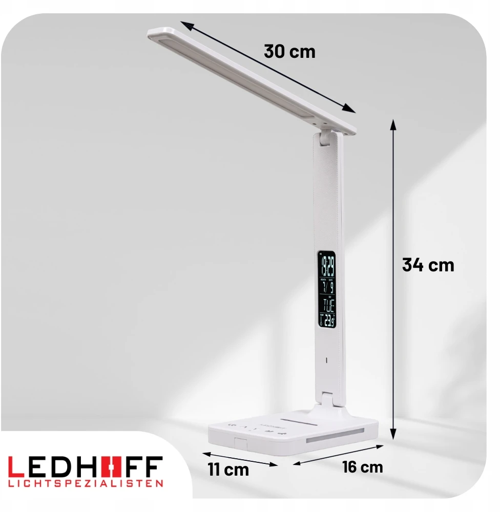 Ledhoff Stalinė lempa LED su wyświetlaczem Žadintuvas Įkroviklis do telefonu NOCNA 8w1