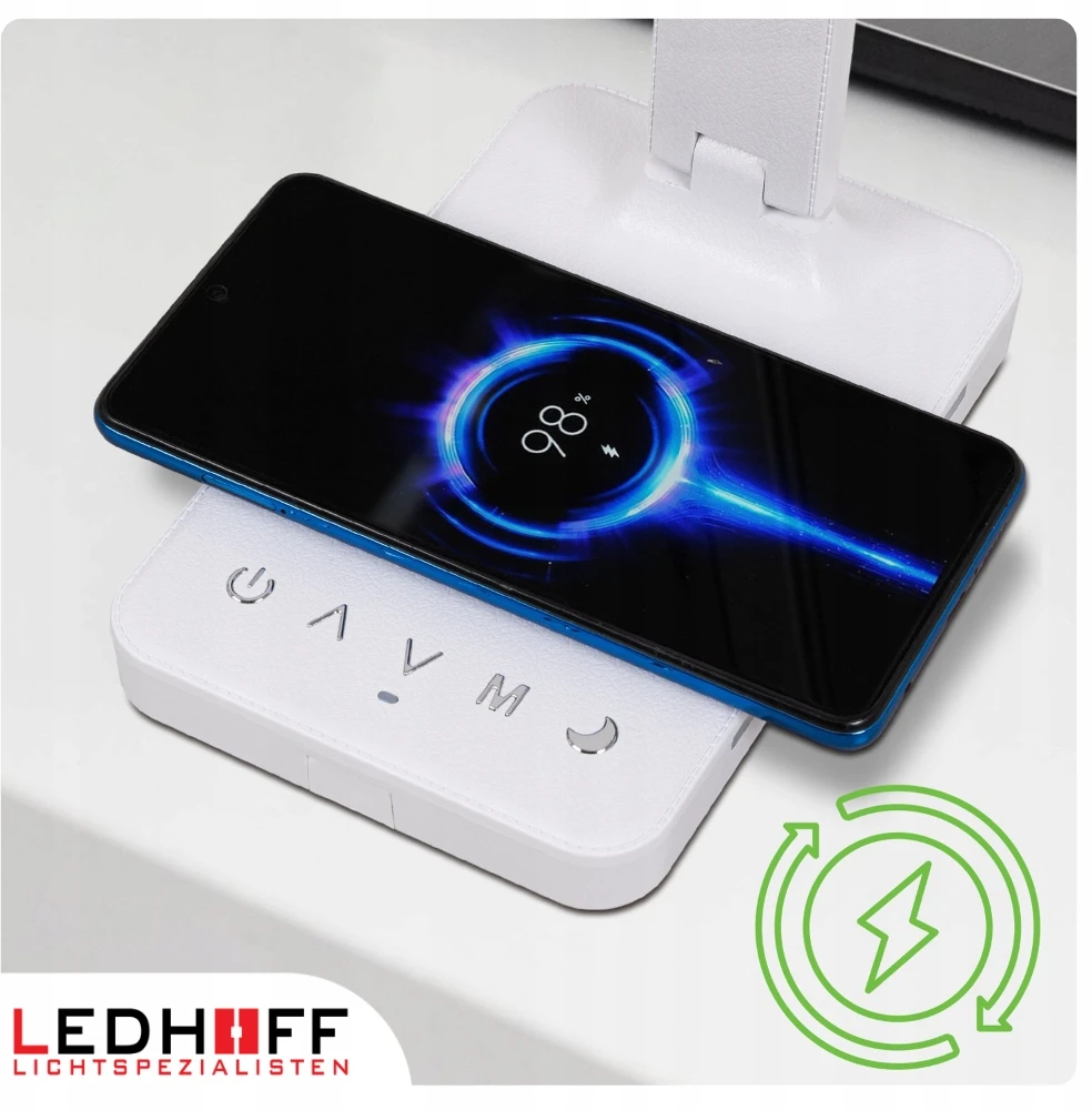 Ledhoff Stalinė lempa LED su wyświetlaczem Žadintuvas Įkroviklis do telefonu NOCNA 8w1