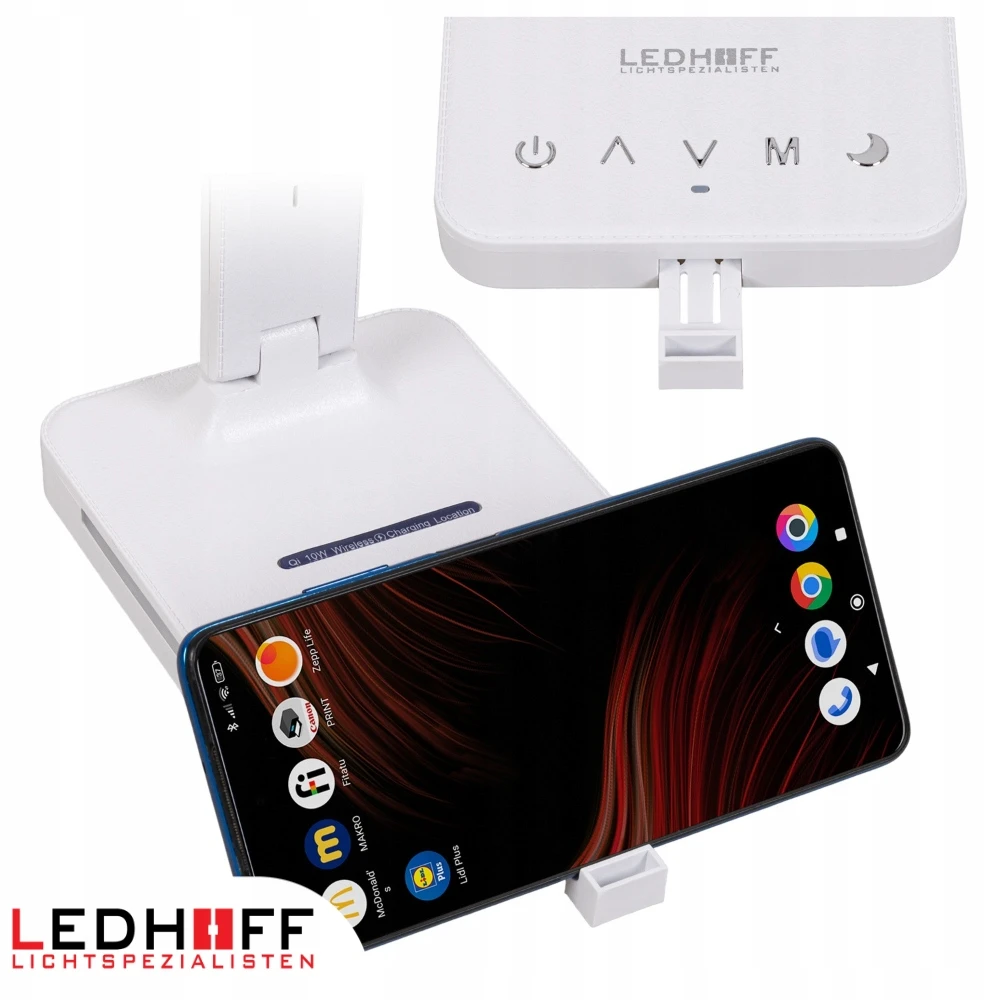 Ledhoff Stalinė lempa LED su wyświetlaczem Žadintuvas Įkroviklis do telefonu NOCNA 8w1