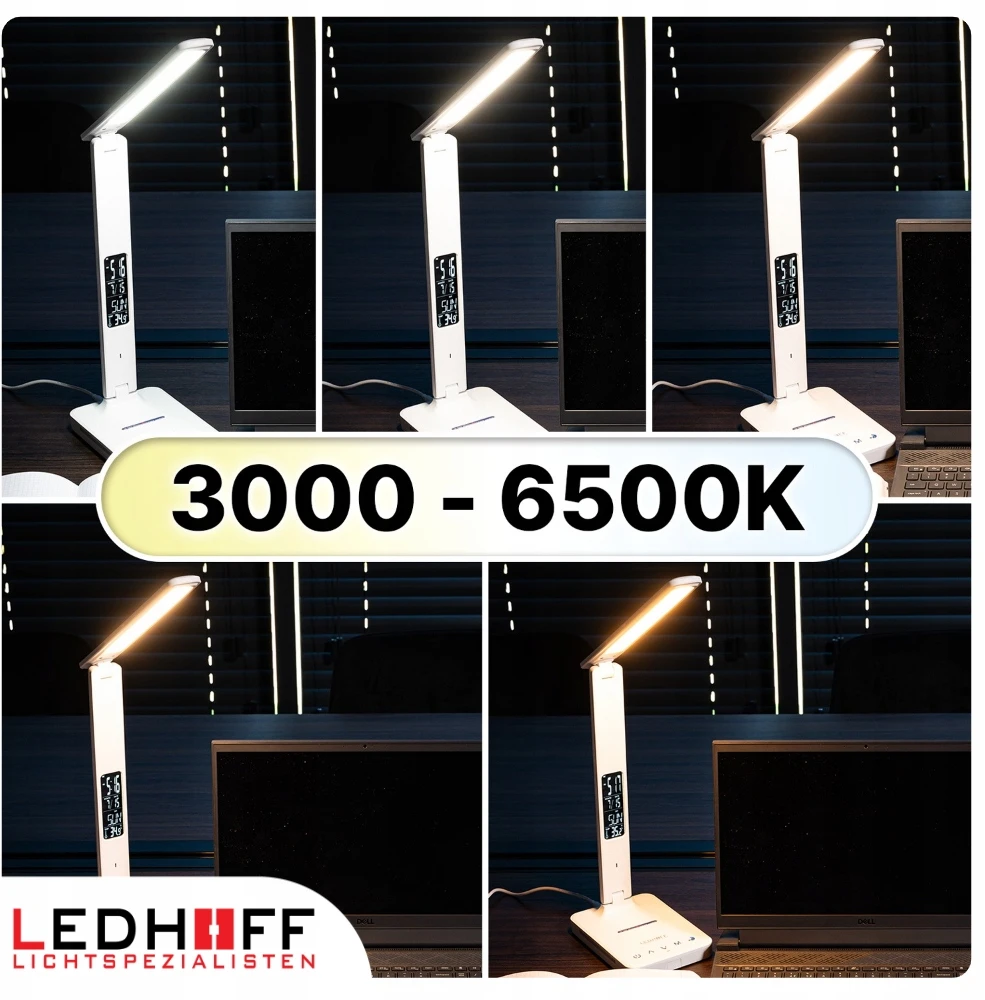 Ledhoff Stalinė lempa LED su wyświetlaczem Žadintuvas Įkroviklis do telefonu NOCNA 8w1