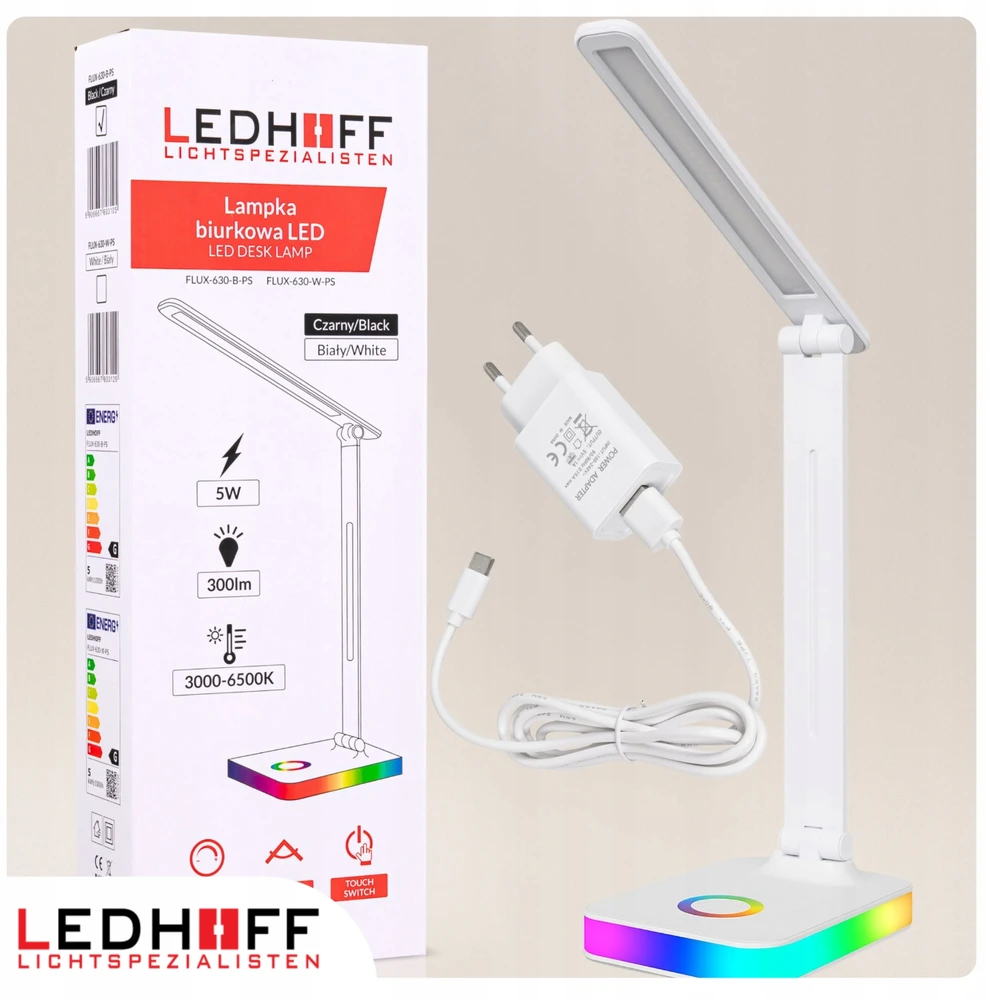 Ledhoff Stalinė lempa LED Szkolna 5W 3 barwy światła KOLOROWA podstawa na biurko