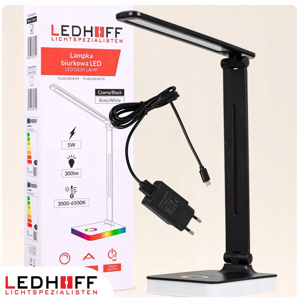 Ledhoff Stalinė lempa LED szkolna GAMING Dotykowa 3 barwy Na biurko Kolorowa USB