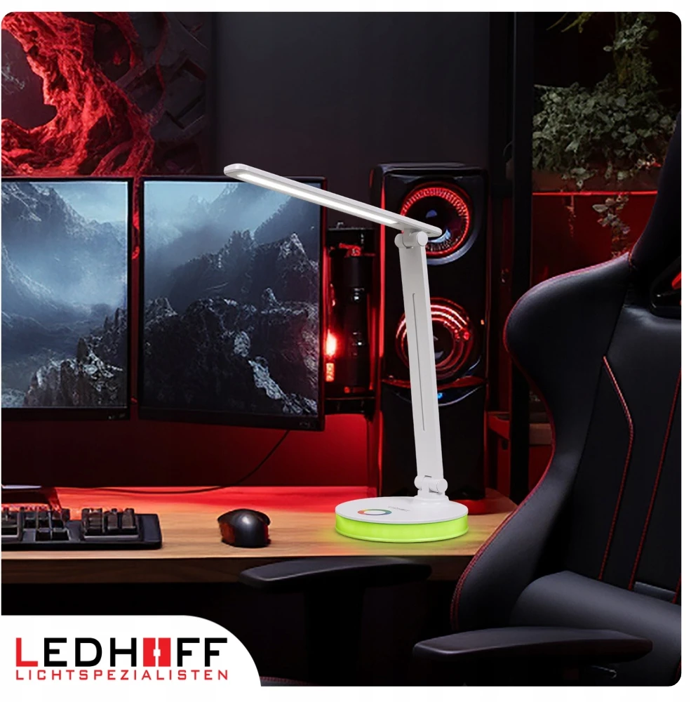 Ledhoff Stalinė lempa LED szkolna na biurko 3 barwy gaming BALTA nocna KOLOROWA