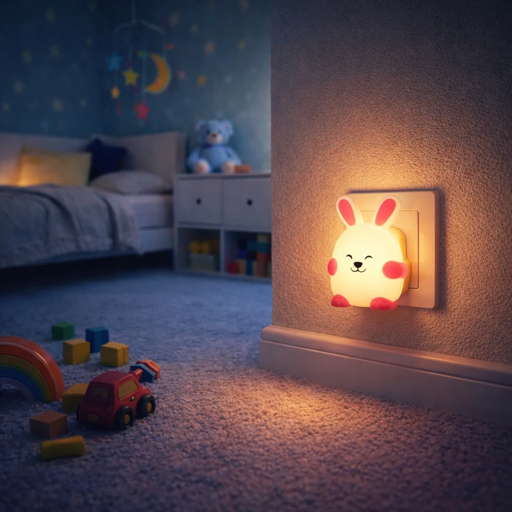 Ledlumen Lampka nocna LED do kontaktu su czujnikiem zmierzchu KRÓLIK vaikams balta