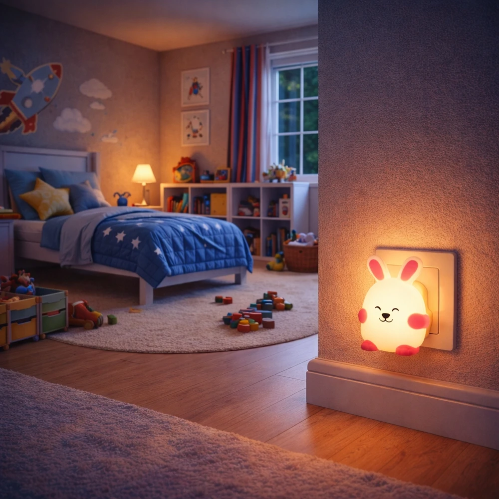 Ledlumen Lampka nocna LED do kontaktu su czujnikiem zmierzchu KRÓLIK vaikams balta