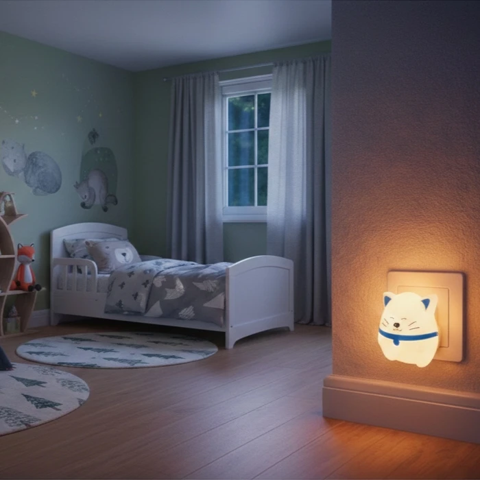 Ledlumen Lampka nocna LED do kontaktu su czujnikiem zmierzchu KOT vaikams balta