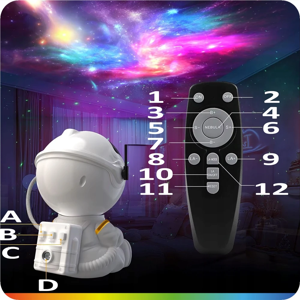 ledrgb Projektorius GWIAZD ASTRONAUTA Lampka Rzutnik Dla Dzieci Led LASER Pultas 2024r